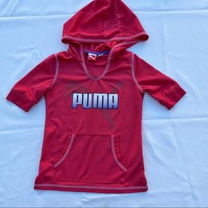 Puma Girls Red/Coral Small Dry Fit Logo Hoodie Short Sleeve